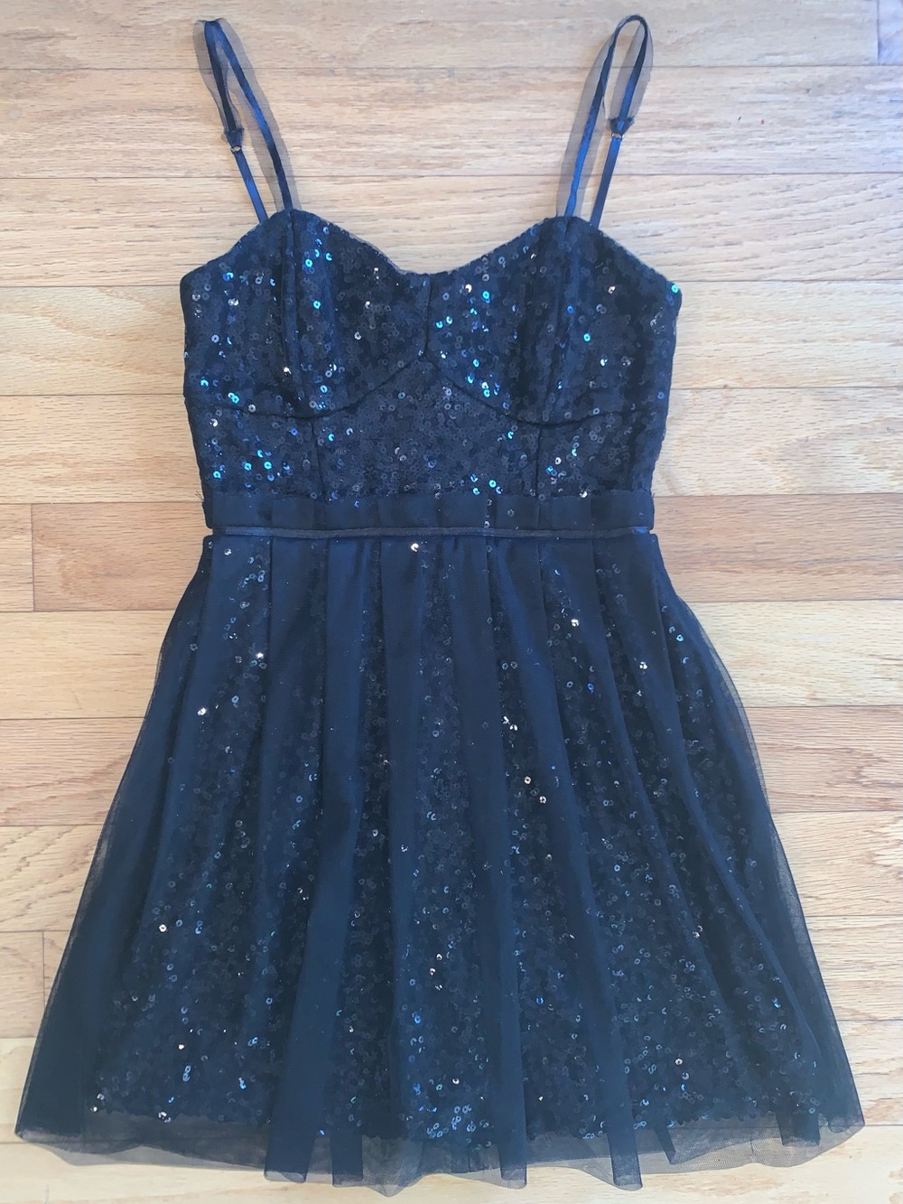 French Connection Black Evening Dress with Sequins & Tulle details, size 0.